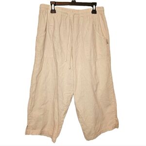 [Ezze Wear] Capri Wide Leg Pants Honey-Comb Cotton-Linen Oatmeal Womens Small
